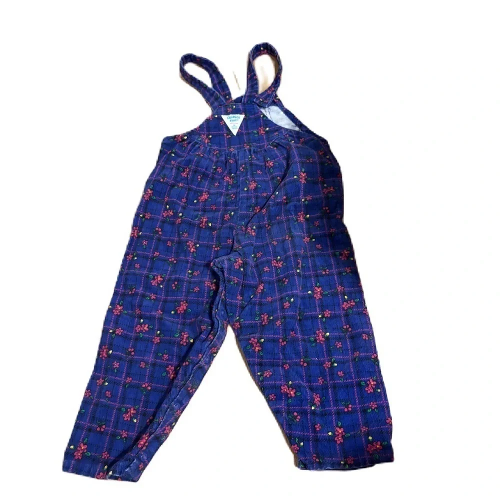 Vintage Oshkosh B’gosh Kids Floral Blue Overalls 4T 90s Pink